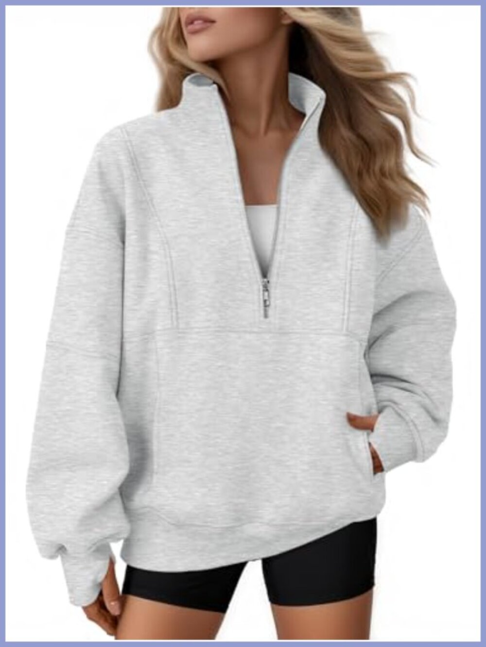 Oversized Quarter Zip Fleece Sweatshirt Mock Neck Pullover with Thumbholes
